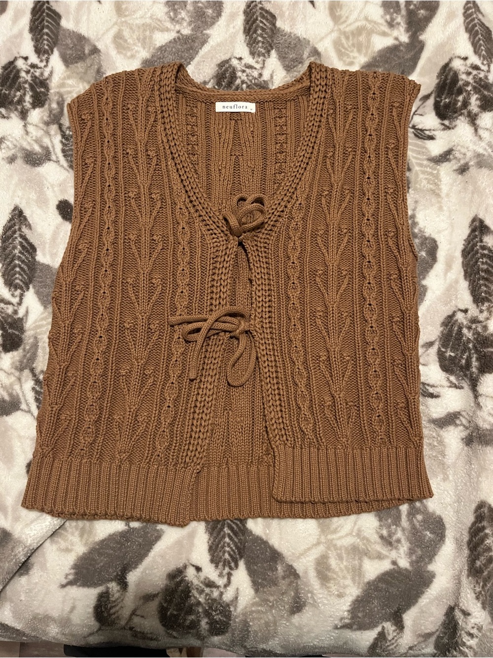 Brown Cable Knit Tie-Front Sweater Vest